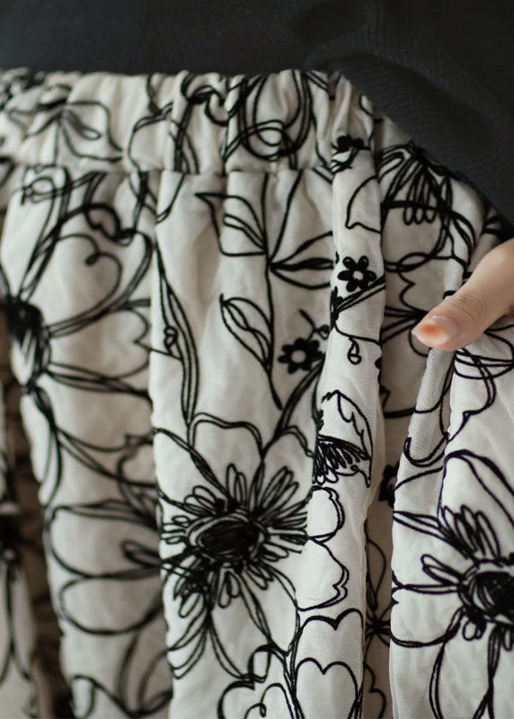 Beige Wrinkled Embroideried Linen Skirt Summer