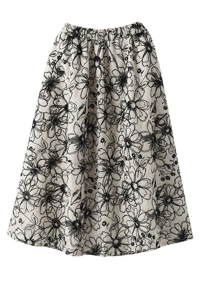 Beige Wrinkled Embroideried Linen Skirt Summer