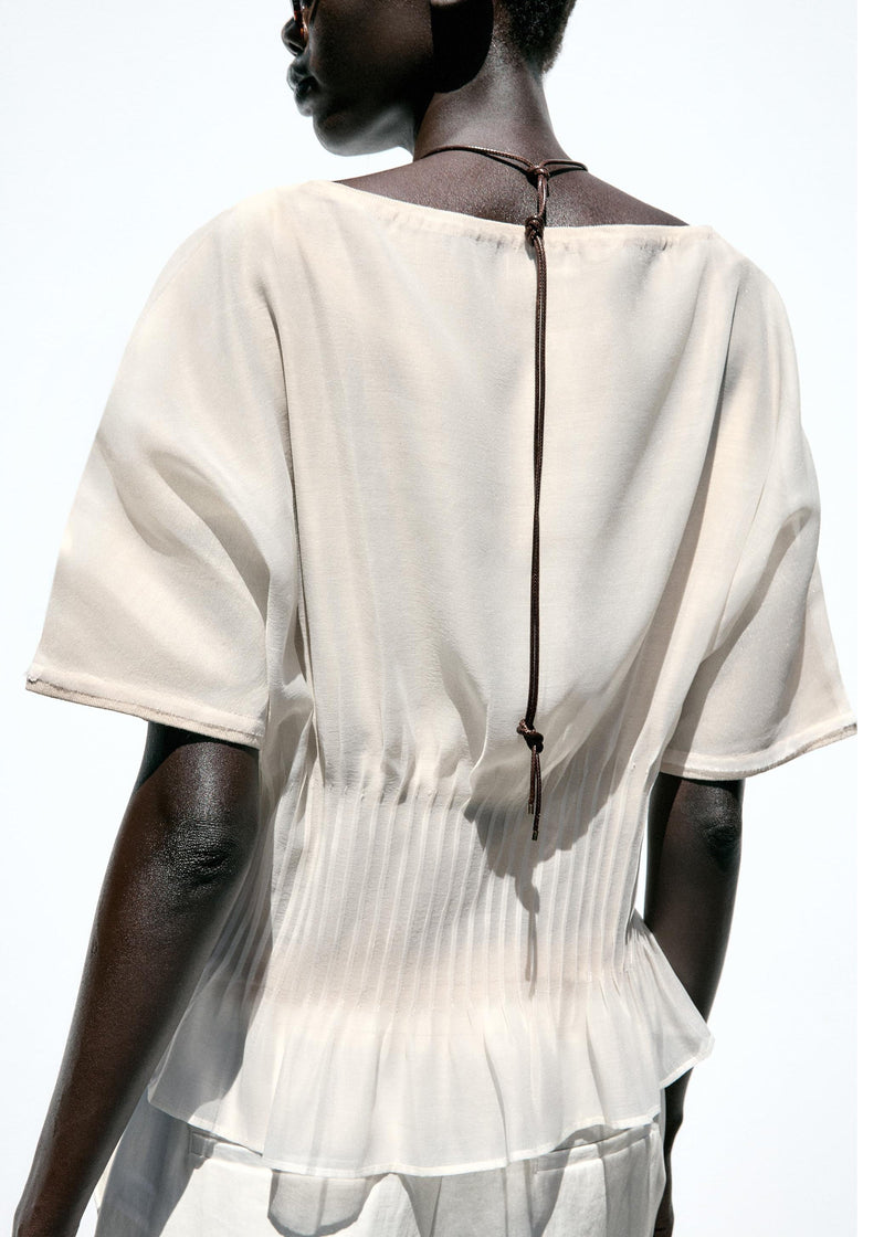 Beige Wrinkled Tulle Patchwork Cotton Knit T Shirts Summer