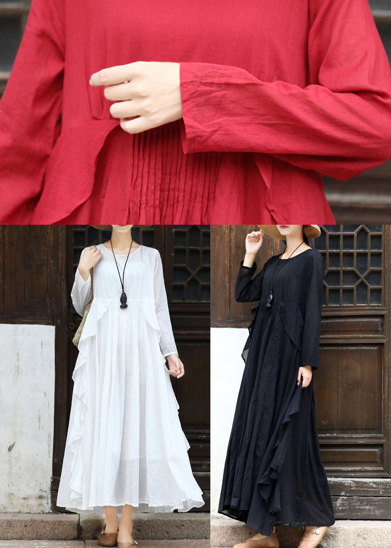 Black Asymmetrical Design Cotton Loose Dress Long Sleeve