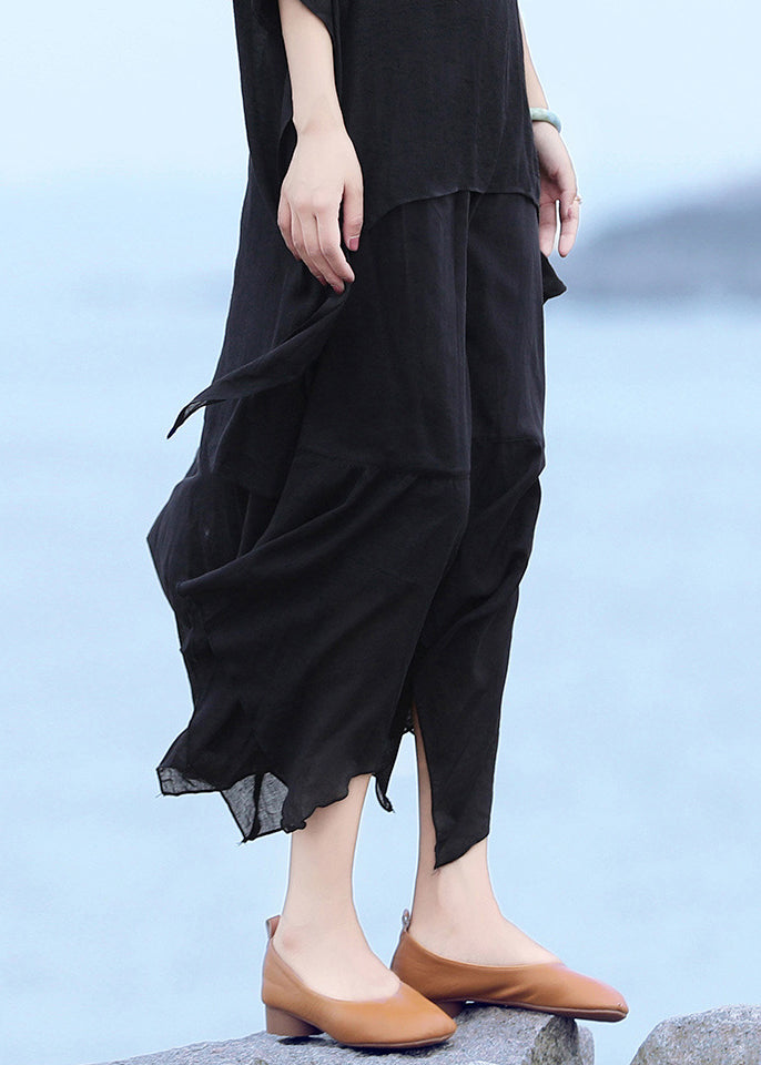 Black Asymmetrical Design Cotton Skirts Summer