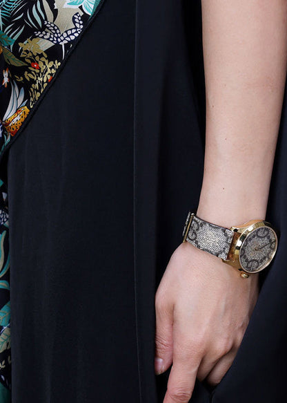 Black Asymmetrical Design Print Chiffon Dress Batwing Sleeve