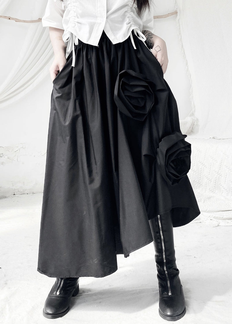 Black Asymmetrical Elastic Waist Maxi Dress Fall