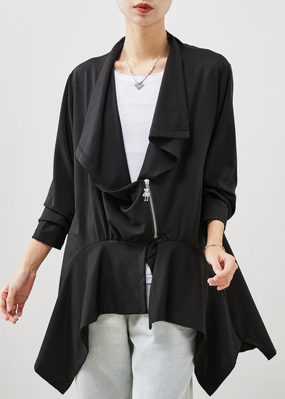 Black Asymmetrical Patchwork Cotton Cardigan Spring