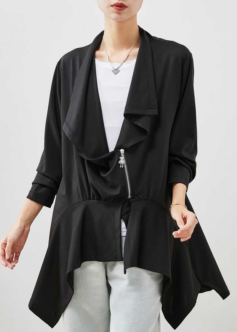 Black Asymmetrical Patchwork Cotton Cardigan Spring
