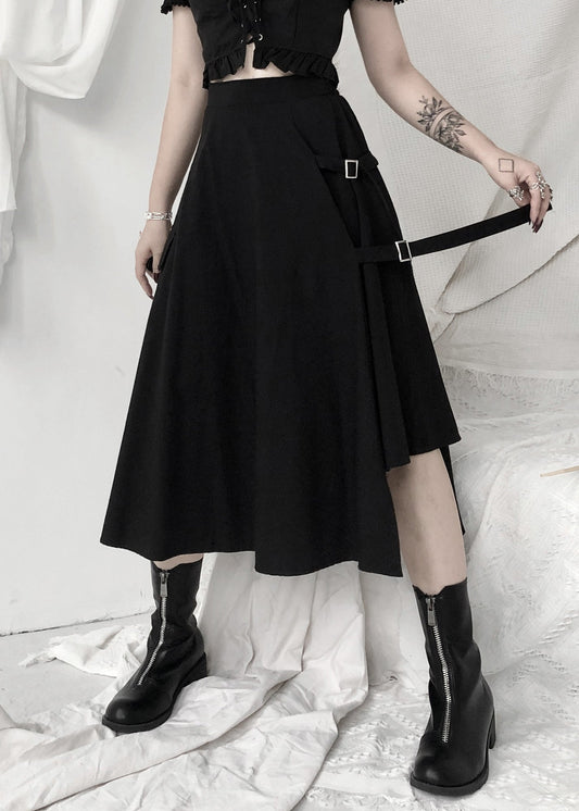 Black Asymmetrical Patchwork High Waist Sashes a Line Skirt Fall