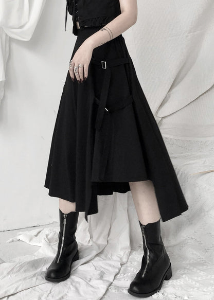 Black Asymmetrical Patchwork High Waist Sashes a Line Skirt Fall