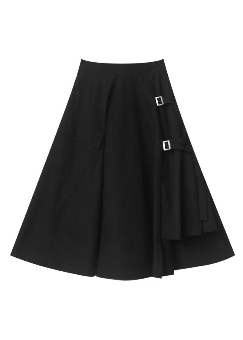 Black Asymmetrical Patchwork High Waist Sashes a Line Skirt Fall