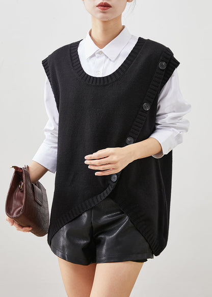Black Asymmetrical Patchwork Knit Vest Top Fall