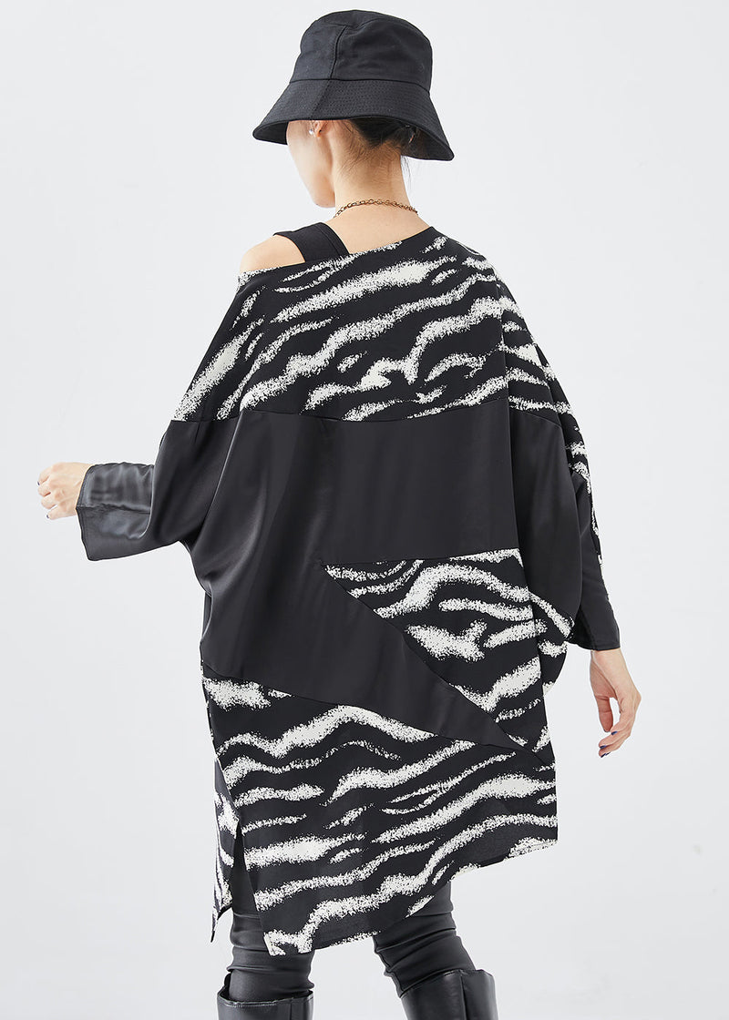 Black Asymmetrical Patchwork Spandex Shirts Batwing Sleeve