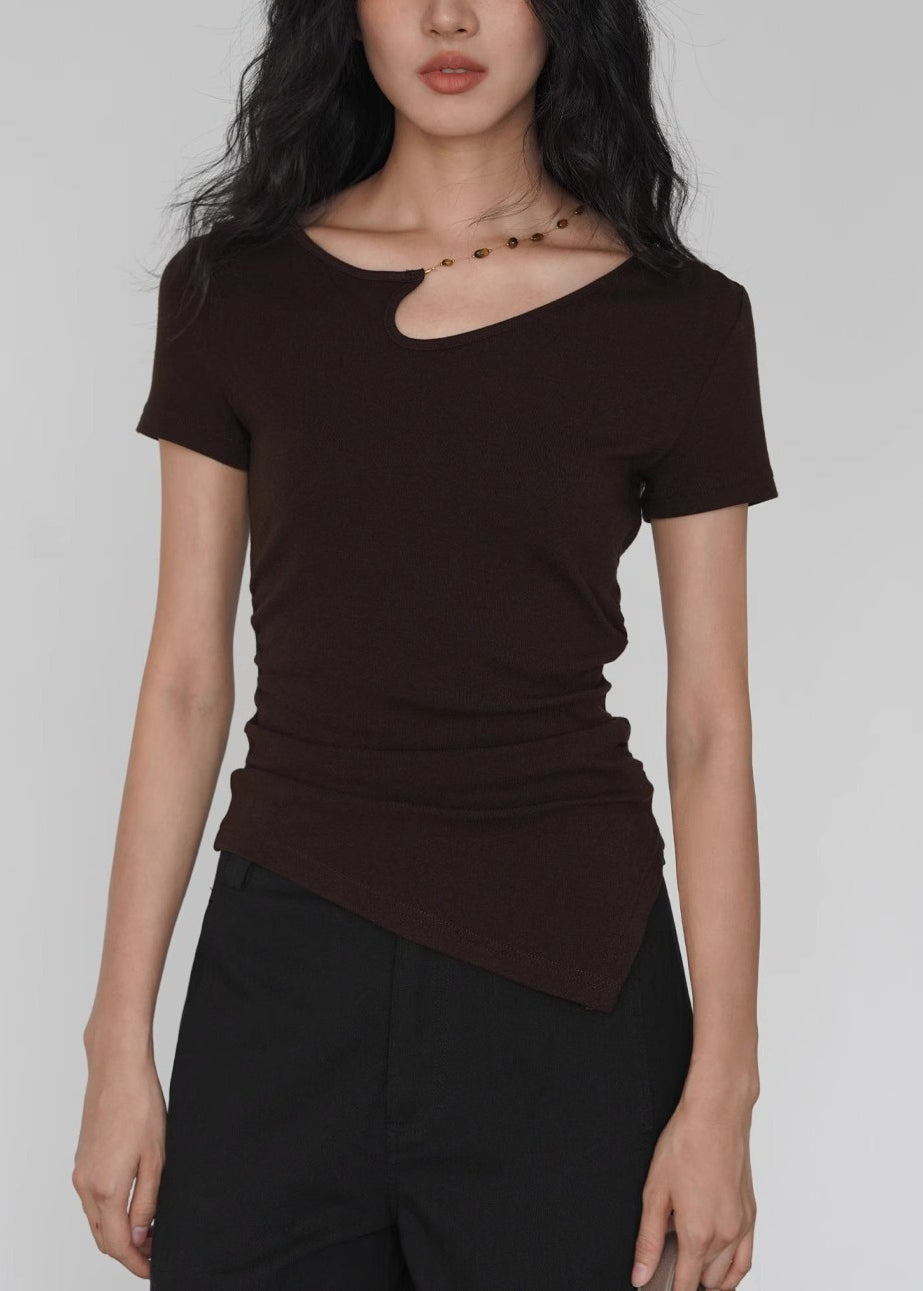 Black Asymmetrical Cotton T Shirt Summer