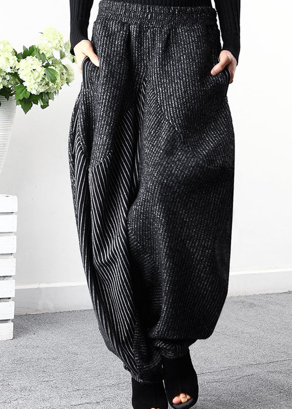 Black Asymmetrical Striped Harem Pants Winter