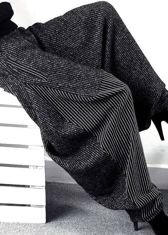 Black Asymmetrical Striped Harem Pants Winter