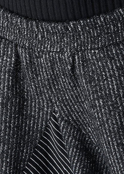 Black Asymmetrical Striped Harem Pants Winter