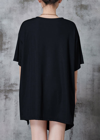 Black Asymmetrical Wrinkled Cotton Tank Summer