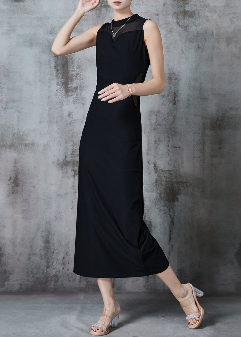 Black Backless Cotton Wraped Dresses Sleeveless
