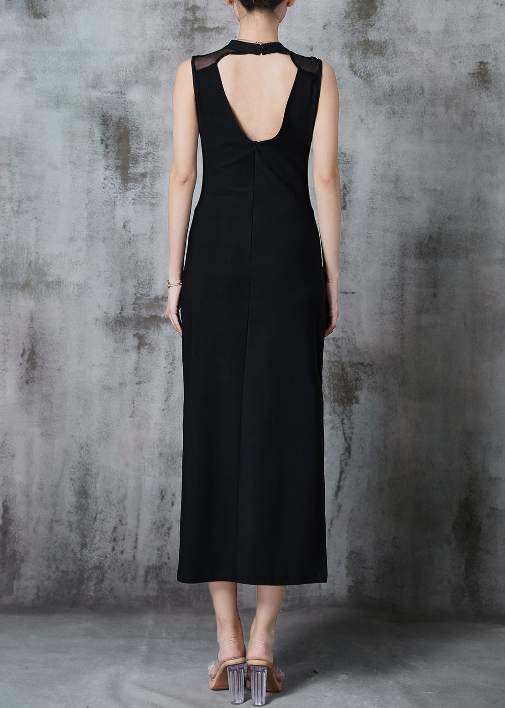 Black Backless Cotton Wraped Dresses Sleeveless