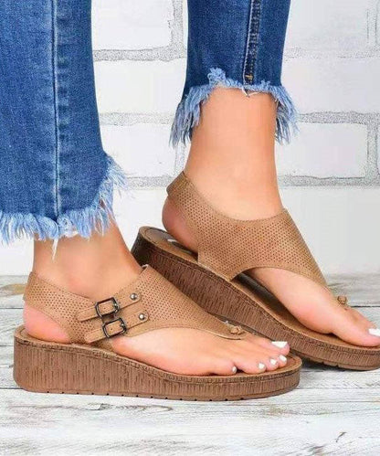 Black Buckle Strap Splicing Peep Toe Platform Sandals