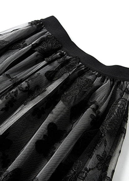 Black Butterfly Elastic Waist Tulle a Line Skirts Spring
