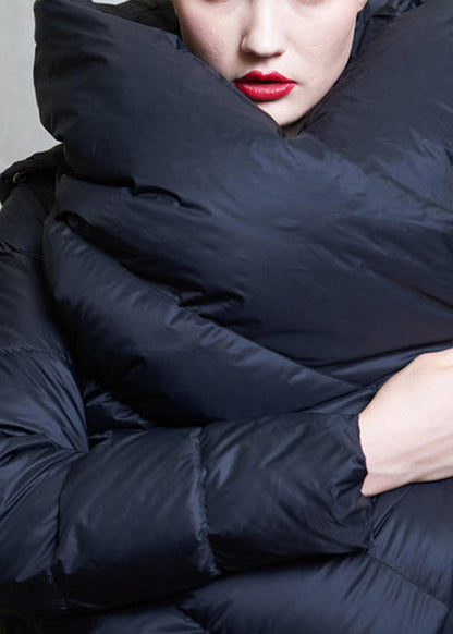 Black Button Patchwork Cotton Blend Coat Winter