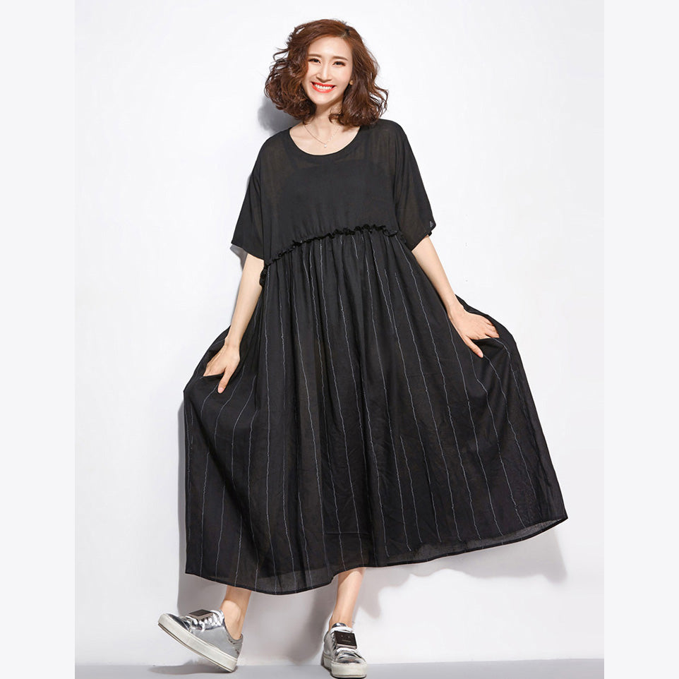 Black Patchwork Dresses Long Shirt Tunics Pullover