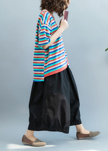 Black Cinched Pockets Cotton Lantern Pants Spring