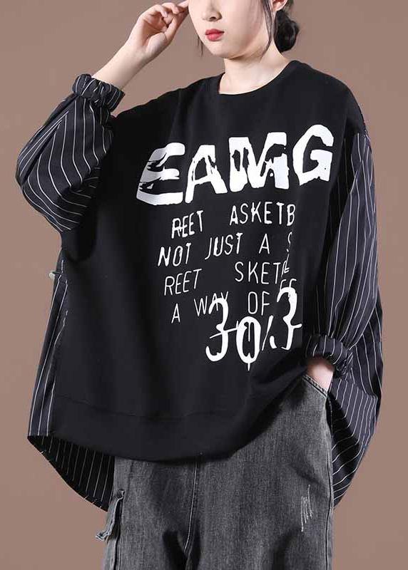 Women Black Classy Letter Casual Autumn Sewing Tops