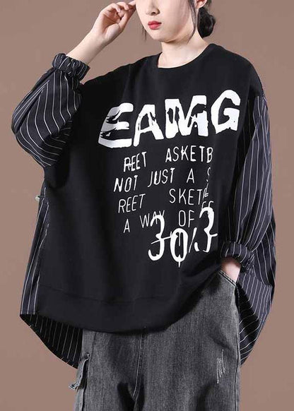 Women Black Classy Letter Casual Autumn Sewing Tops