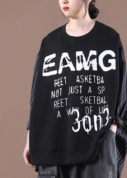 Women Black Classy Letter Casual Autumn Sewing Tops