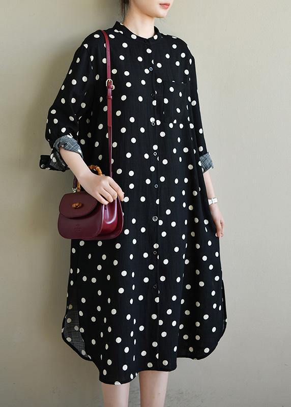 Black Dot Button Spring Maxi Dress