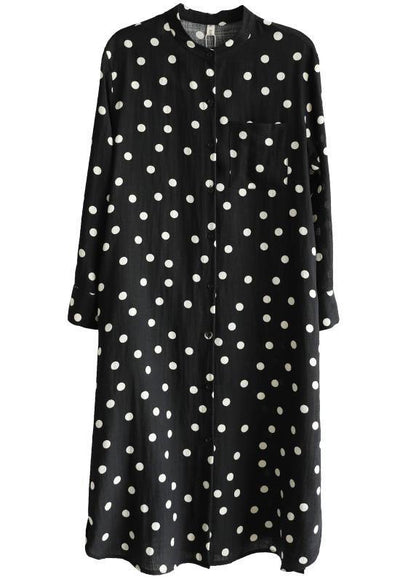 Black Dot Button Spring Maxi Dress