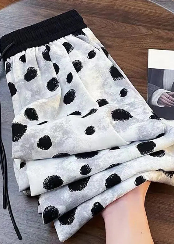 Black Dot Drawstring Chiffon Wide Leg Pants