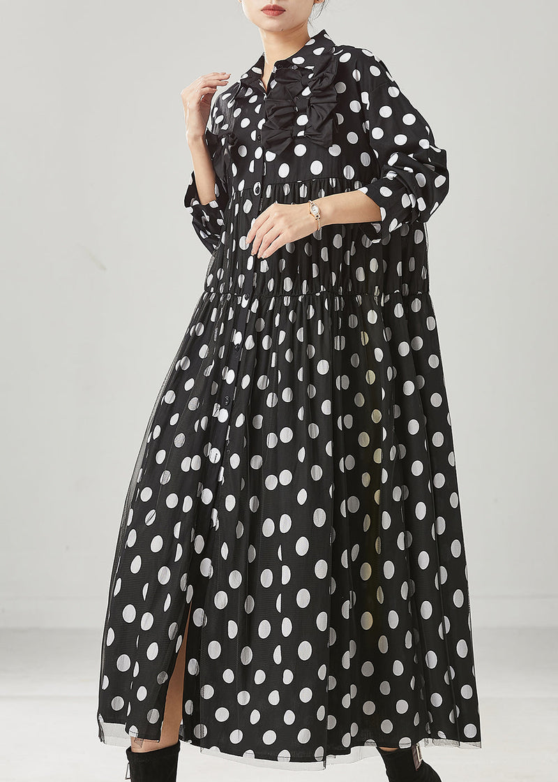 Black Dot Print Bow Tullle Long Dresses Spring