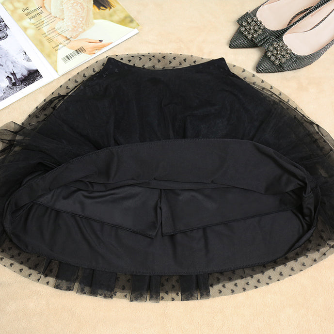 Black Dot Tulle Box Pleats Skirts Summer
