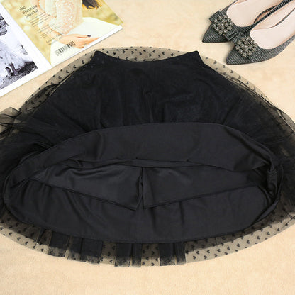 Black Dot Tulle Box Pleats Skirts Summer