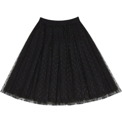 Black Dot Tulle Box Pleats Skirts Summer