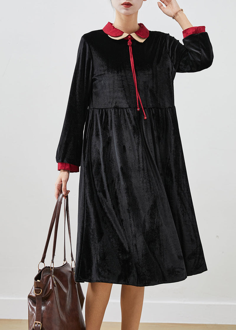 Black Double-layer Tasseled Silk Velour Robe Dresses Fall