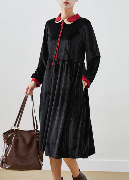 Black Double-layer Tasseled Silk Velour Robe Dresses Fall