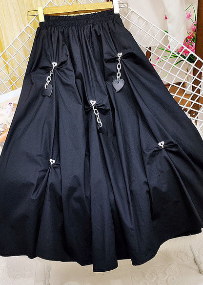 Black Elastic Waist Wrinkled Heart Decorated Cotton Skirts Summer