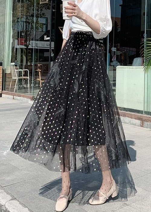 Black Embroidered High Waist Tulle a Line Skirts