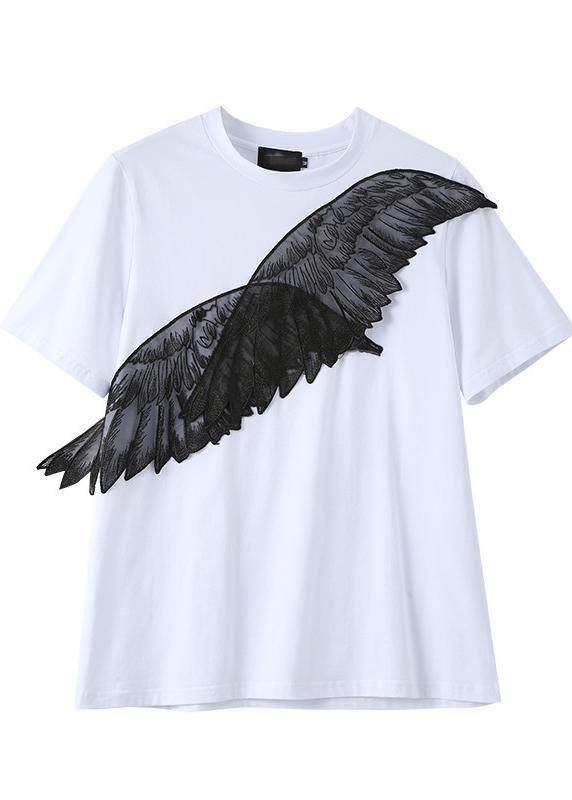 Black Embroidery Appliques Cotton Tee Summer