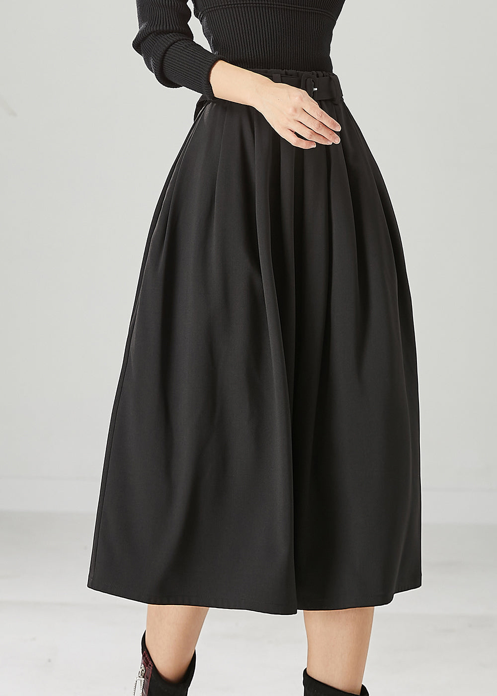 Black Exra Large Hem Cotton Skirt Fall
