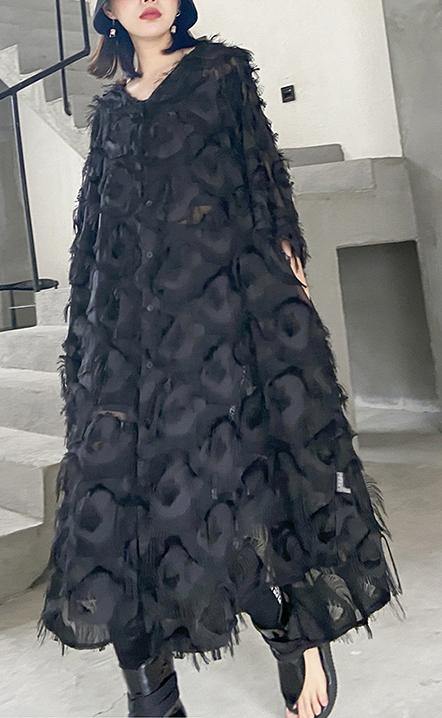 Black Feather Big Size Dress New V-spring Summer