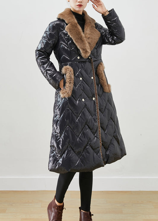 Black Fur Collar Patchwork Duck Down Puffers Jackets Winter