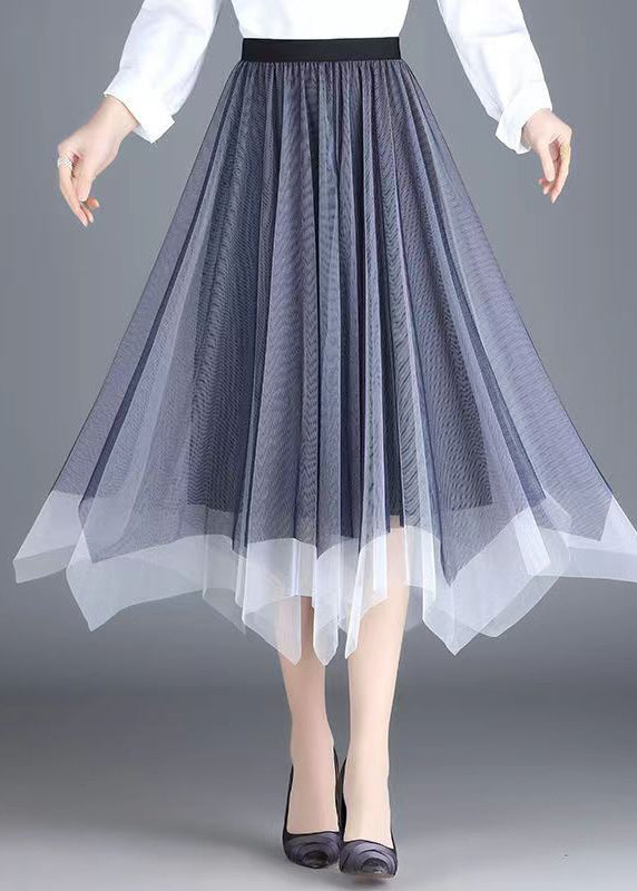 Black Grey Asymmetrical Wrinkled Tulle Skirt Spring