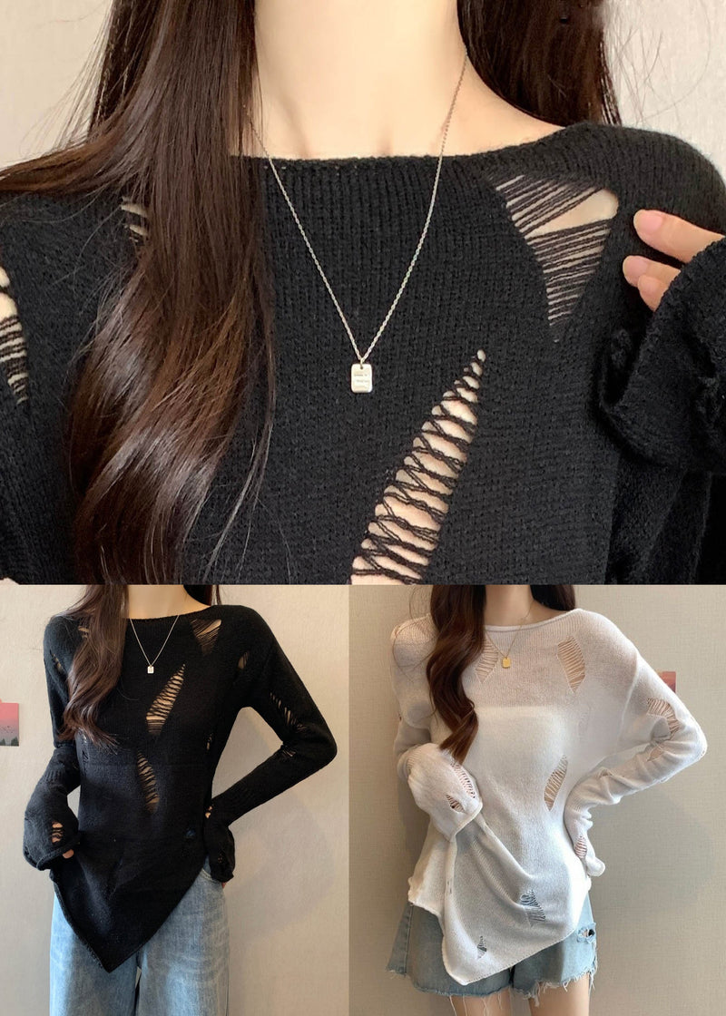 Black Hollow Out Thin Knit Sweater Spring
