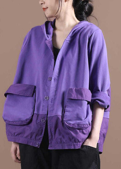 Black Hooded Patchwork Cotton Spring Coat