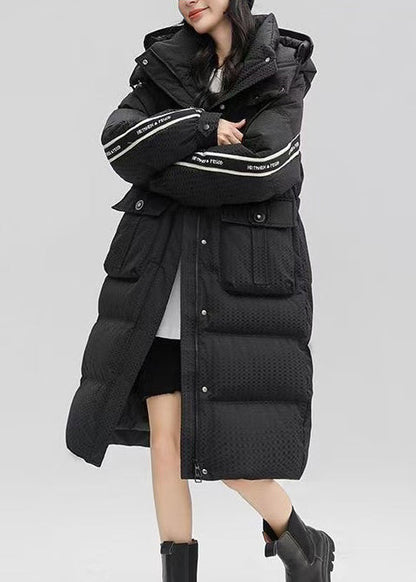 Black Hooded Patchwork Duck Down Winter Coats