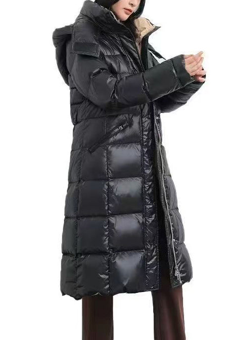 Black Hooded Warm Duck Down Down Coat Winter