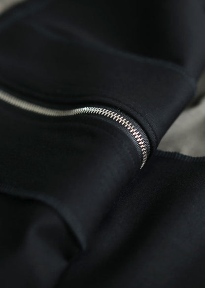 Black Hooded Zip Up Pockets Patchwork Cotton Trench Coats Outwear Fall